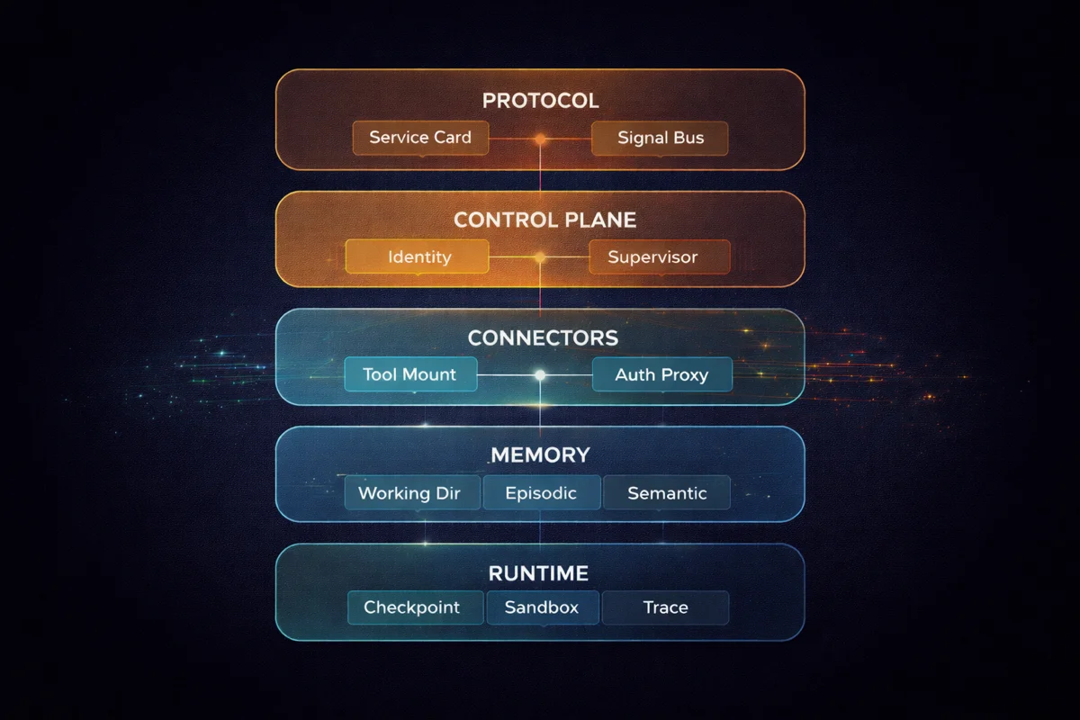 The Agentic Cloud Stack - Runtime, Memory, Connectors, Control Plane, Protocol