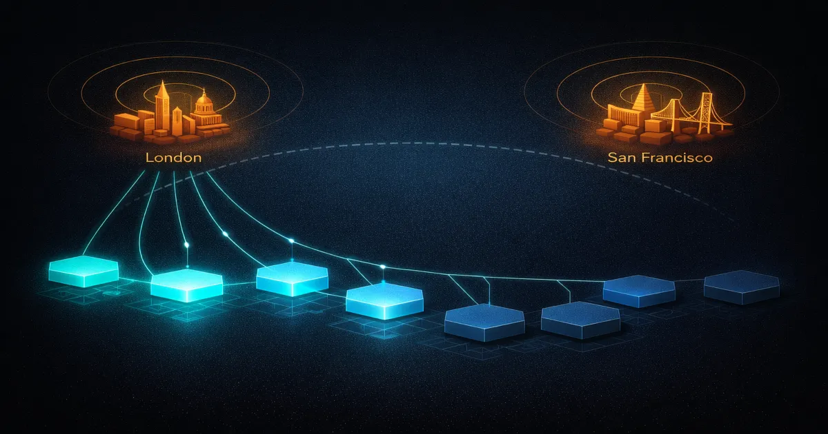 The setup: seven repo peers connected from London to San Francisco