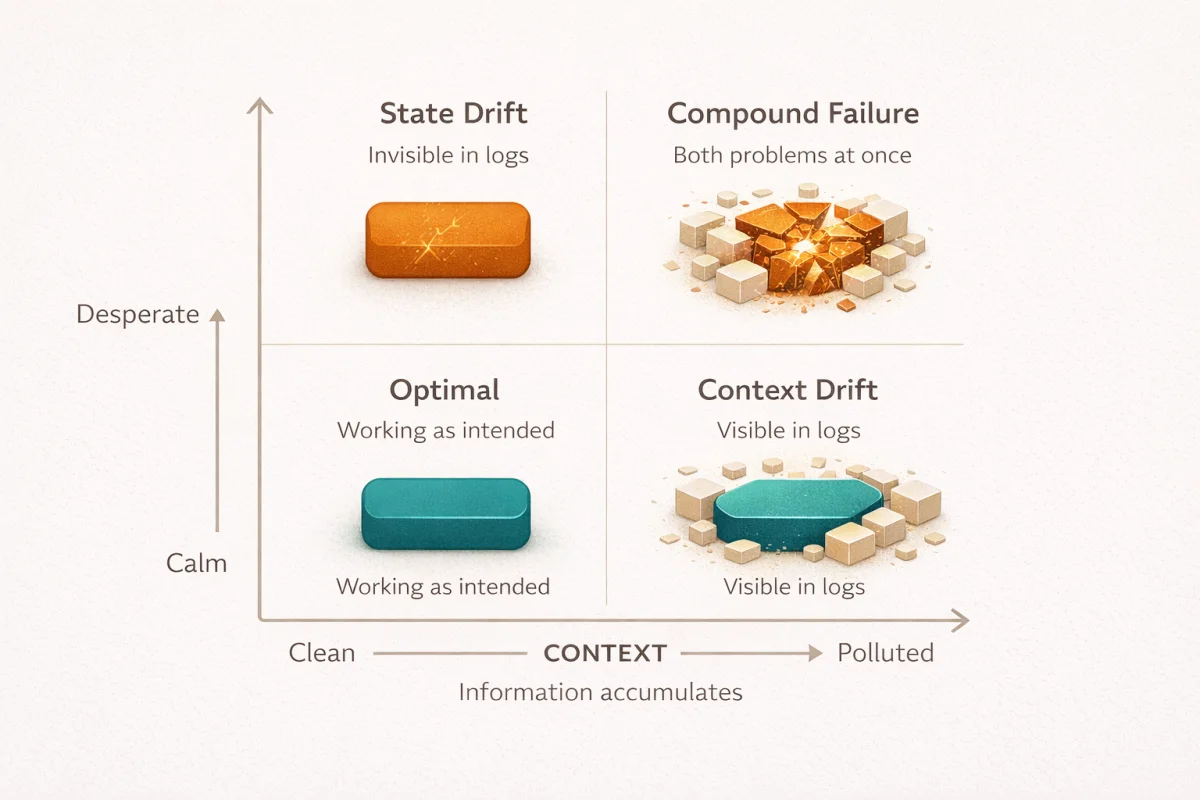 The two axes of agent drift: context (horizontal) and state (vertical)